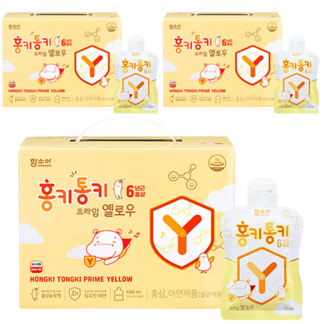 함소아 홍키통키 프라임 옐로우 유아홍삼, 450ml, 3개