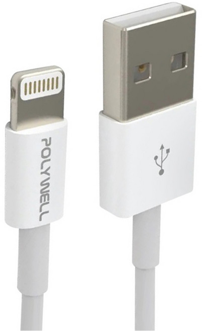 POLYWELL 寶利威爾 Type-A Lightning 3A充電線 蘋果iPhone適用, 2m, 白色, 1條
