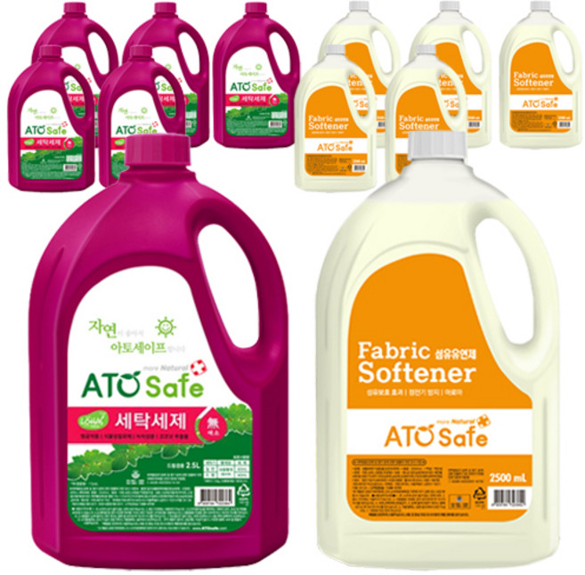 아토세이프 액체 세탁세제 본품 2.5L 2p + 섬유유연제 후리지아 본품 2.5L 2p, 3세트