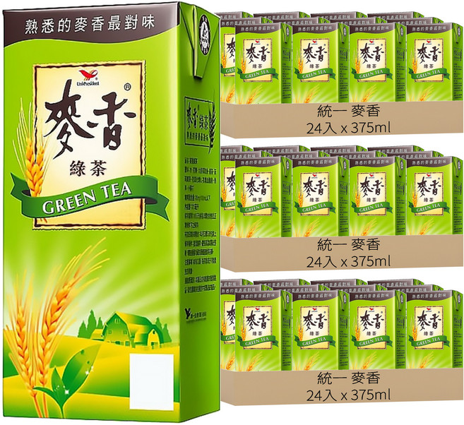統一 麥香 綠茶, 375ml, 72入