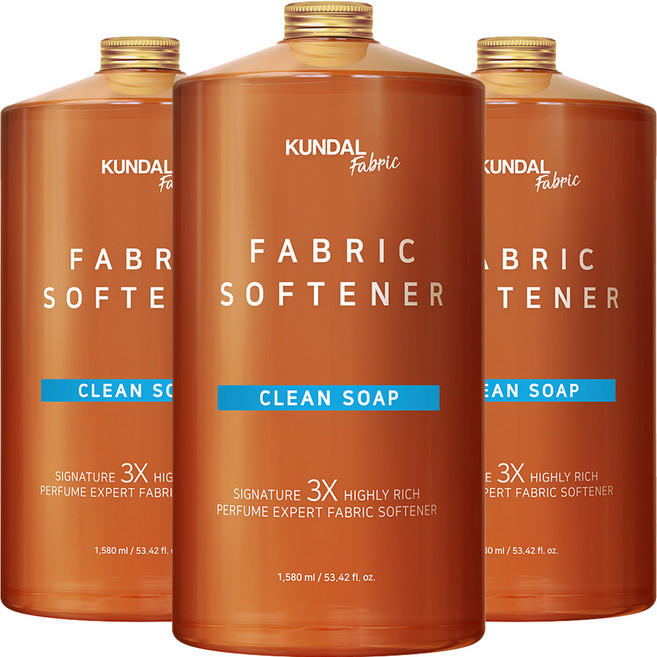 쿤달 초고농축 섬유유연제 클린솝향 본품, 1.58L, 3개