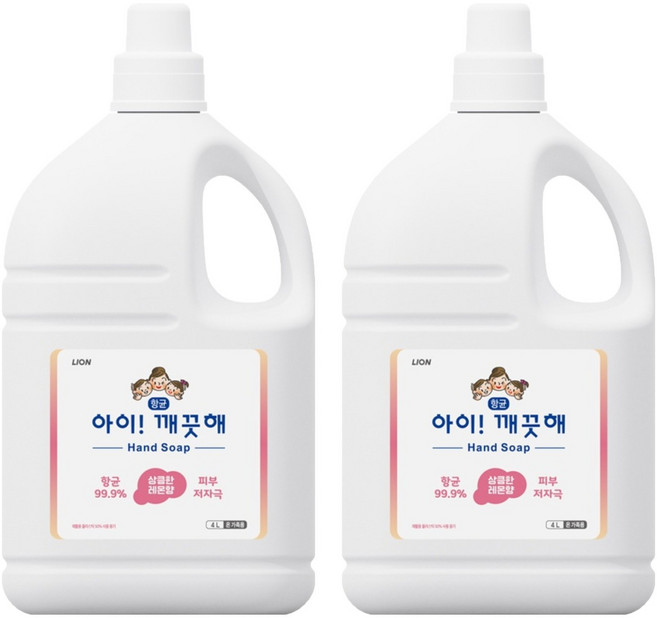 아이깨끗해 핸드워시 레몬향, 4L, 2개