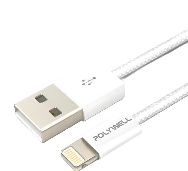 POLYWELL 寶利威爾 USB To Lightning PD編織快充線 3A PW15-W45-M903, 1m, 灰白色, 1條
