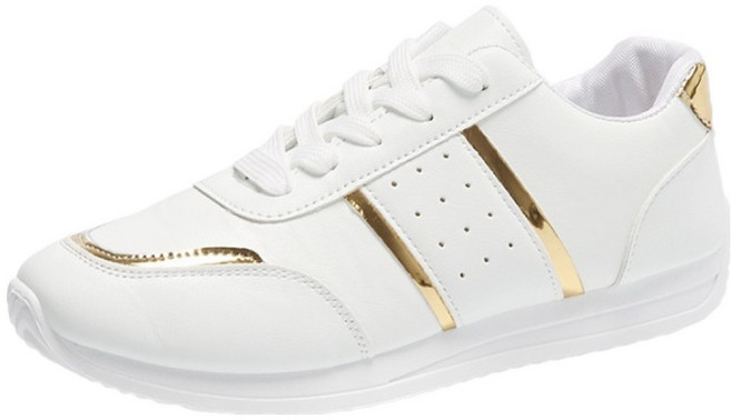 베이직스텝 여성용 골드 포인트 PU 쿠션 키높이 무지 통기성 패션 스니커즈 3cm EH054