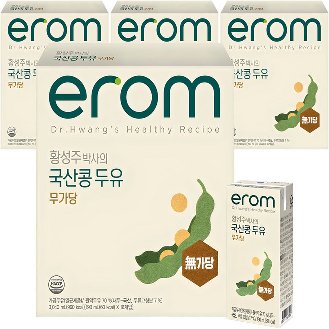 이롬 황성주 박사의 국산콩 두유 무가당, 190ml, 64개