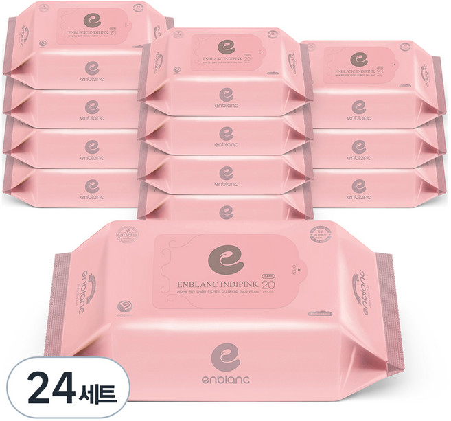 앙블랑 세이프 아기물티슈 인디핑크 휴대리필, 63g, 20매, 24세트