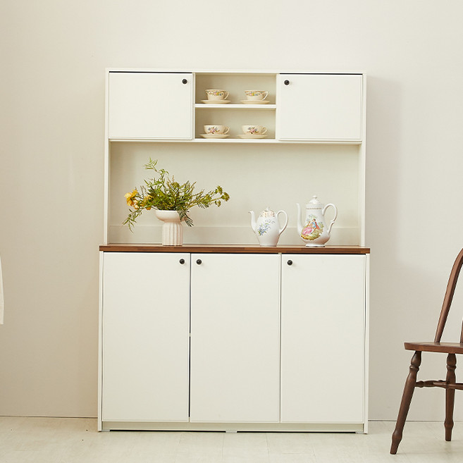 퍼피노 레브 주방 수납 1200 상부장 + 1200 하부장 도어형 세트 방문설치, 아이보리