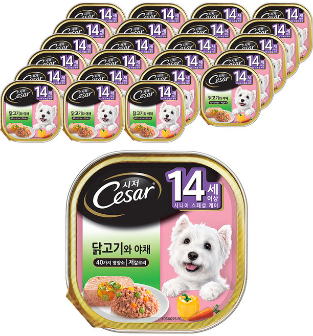 시저 시니어 14세 이상 강아지 닭고기 현미와 야채 주식캔, 닭+야채, 100g, 24개