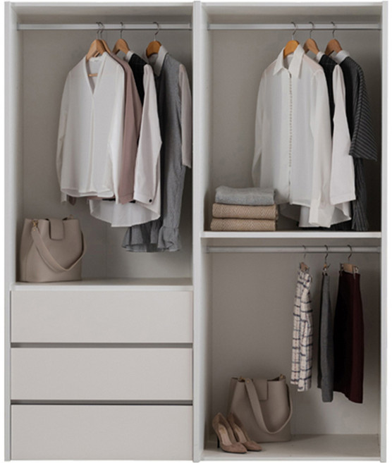 리바트 토피 1600 서랍형 일반도어 옷장 3단 서랍형 + 행거형 B 방문설치, 화이트