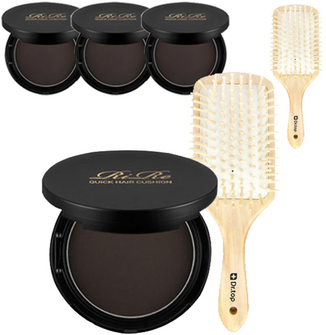 리르 퀵 헤어 커버 쿠션 2p + 우드브러쉬 세트, 커버쿠션(내추럴 블랙), 2개
