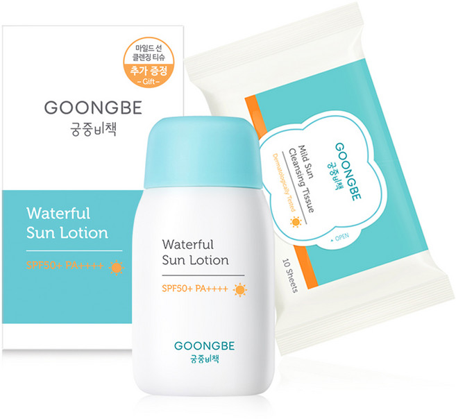 궁중비책 워터풀 선로션 SPF50+ PA++++ + 마일드 선 클렌징 티슈 세트, 80g, 1개