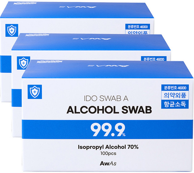 어웨이크어슬립 이소프로필 알콜스왑, 3개, 100개입
