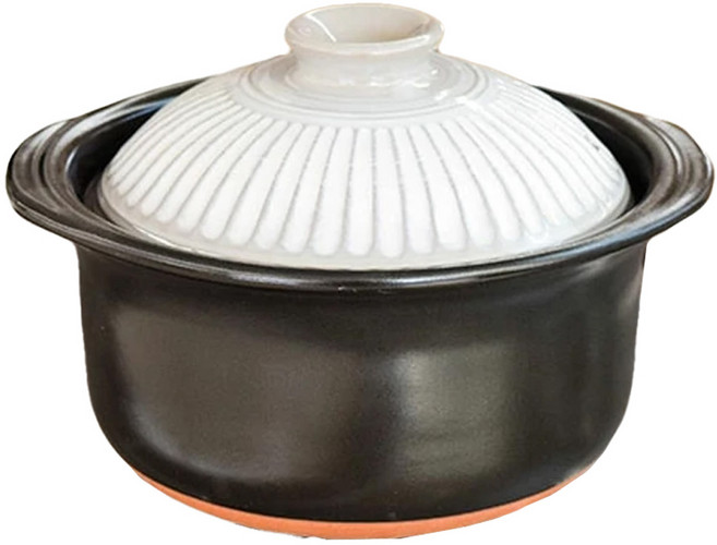 SAJI 佐治陶器 日本製2合炊飯鍋 高 15 x 直徑 19.5cm 2kg 1.2L, 黑色 + 白色, 1個