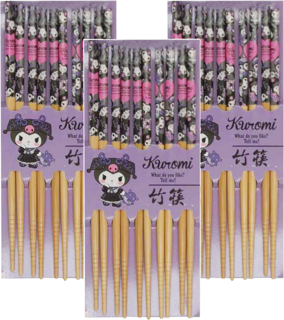 收納王妃 酷洛米筷子組, 黑色, 5雙筷子, 3組