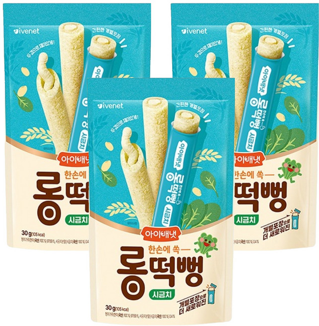 아이배냇 롱떡뻥 시금치, 3개, 30g, 시금치맛