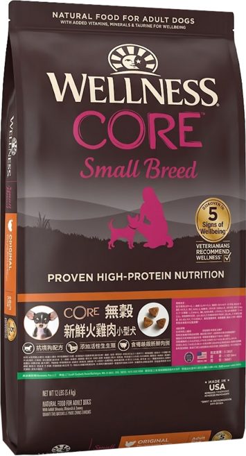 WELLNESS 寵物健康 CORE 無穀 小型犬 乾飼料, 新鮮火雞肉, 5.4kg, 1袋