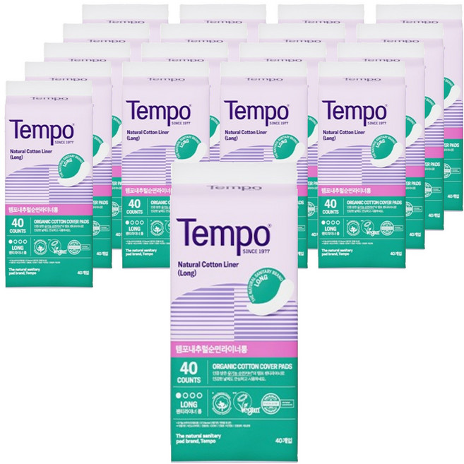 템포 내추럴 순면 팬티라이너, 롱, 40개입, 18개