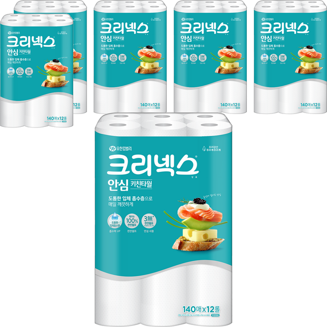 Kleenex 安心雙層捲筒式廚房紙巾 140張, 12捲, 6袋