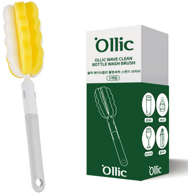 올릭 웨이브클린 물병세척 스펀지 브러쉬, 혼합색상, 1개