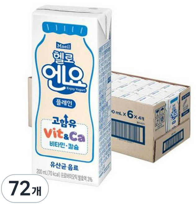 엔요 유산균음료 플레인, 200ml, 72개
