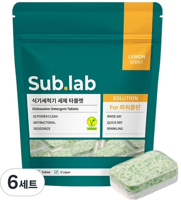 서브랩 식기세척기 세제 타블렛, 6세트