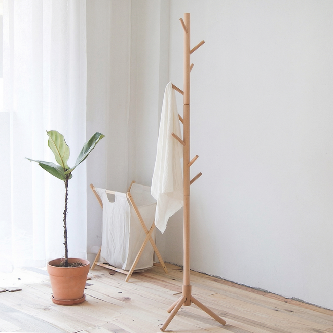 U-mop 北歐實木衣帽架 三腳款, 原木色, 1個