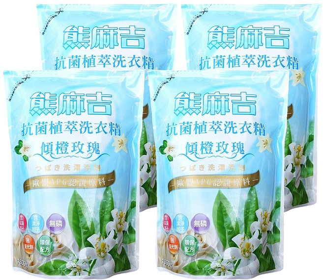 熊麻吉 洗衣精 補充包 傾橙玫瑰, 4袋, 1.8L