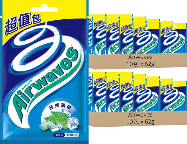 Airwaves 超涼無糖口香糖 超值包 極致嗆涼口感 清新提神, 62g, 20包