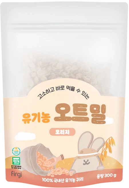 퍼기 유아용 이유식용 유기농 세척 오트밀 포리지, 300g, 1개 - 쿠팡