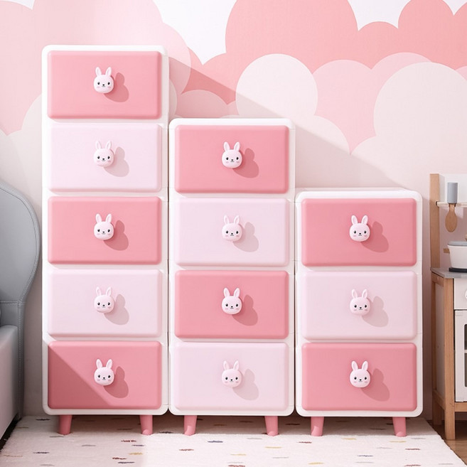 35面寬童趣動物收納櫃, 粉紅小兔, 5層