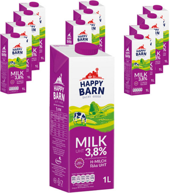 해피반 멸균우유 3.8%, 1L, 12개