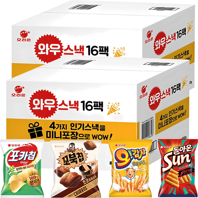 와우스낵 과자 선물세트, 포카칩4p + 꼬북칩4p + 오감자4p + 돌아온 썬칩4p, 2세트