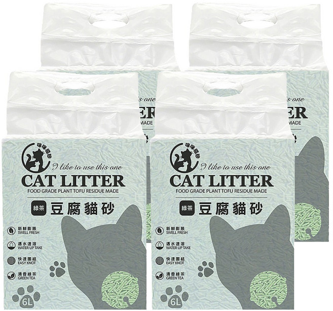咪咪貓砂 CAT LITTER 植物豆腐貓砂, 綠茶, 6L, 4包
