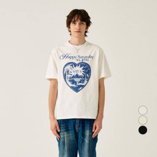 세터 남녀공용 선라이즈 인 하트 그래픽 면 반팔 티셔츠