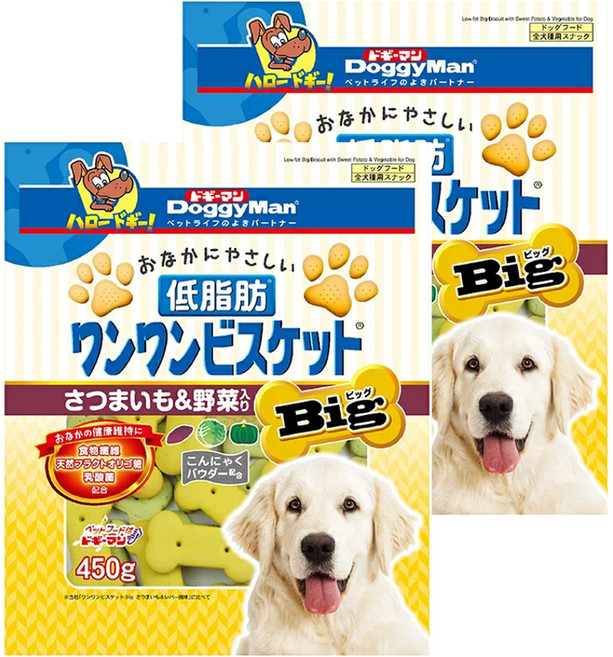 DoggyMan 多格漫 低脂消臭餅乾 大型犬用, 甜薯野菜, 450g, 2包