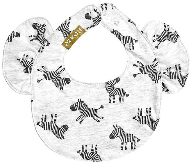 Roaze 柔仕 日系圍兜 純真系列 100%棉 防水底層 造型圍兜, 漫遊斑馬 白色 + 黑色, 1件, 1件