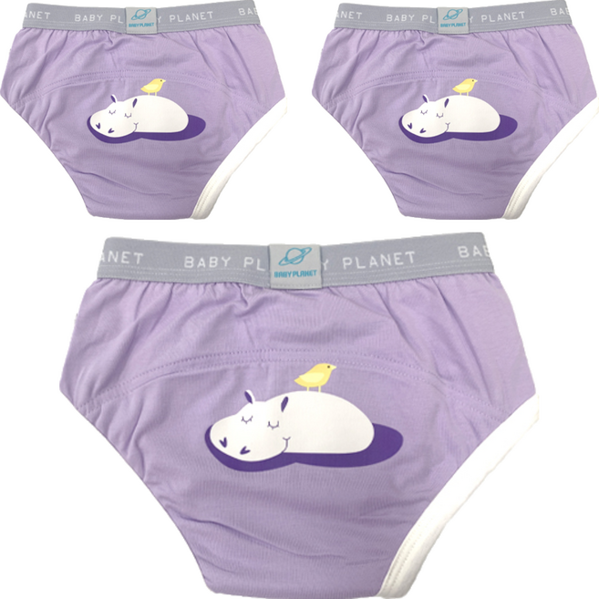 베이비플라넷 아동용 프리미엄 배변 훈련 팬티, 11 하마와 아기새, 3개