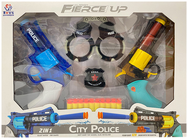 JIAYIHONGQI TOYS 安全手槍遊戲組 槍2把 + 軟彈20顆 + 手銬 +, 左輪手槍, 1盒