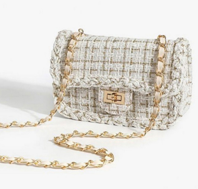 연이랜드 여성용 트위드 체인 크로스 숄더백