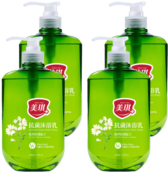 美琪抗菌沐浴乳 白麝香 添加日本綠茶萃取, 680ml, 4瓶