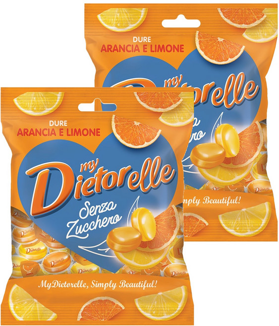 디에토렐레 무설탕 캔디 오렌지 레몬, 70g, 2개