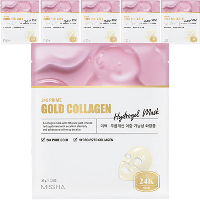 미샤 24K 프라임 골드 콜라겐 하이드로겔 마스크 32g, 1개입, 6개
