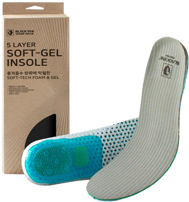 블랙야크워크웨어 5레이어 멀티 쿠션 고탄성 소프트젤 족저근막 인솔 깔창 양발 세트
