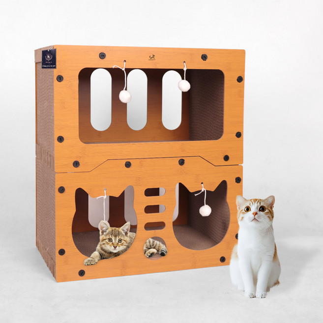 딩동펫 고양이 2층 더블 숨숨집 스크래쳐, 냥페이스, 1개