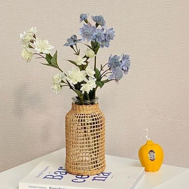 沐慕家居 編織玻璃花瓶 500L, 方格款 棕色