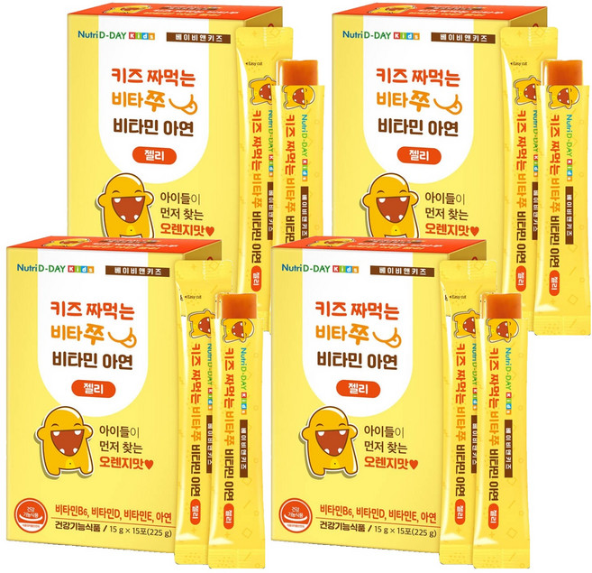 뉴트리디데이 키즈 짜먹는 비타쭈 비타민 아연 젤리 15p, 225g, 4개