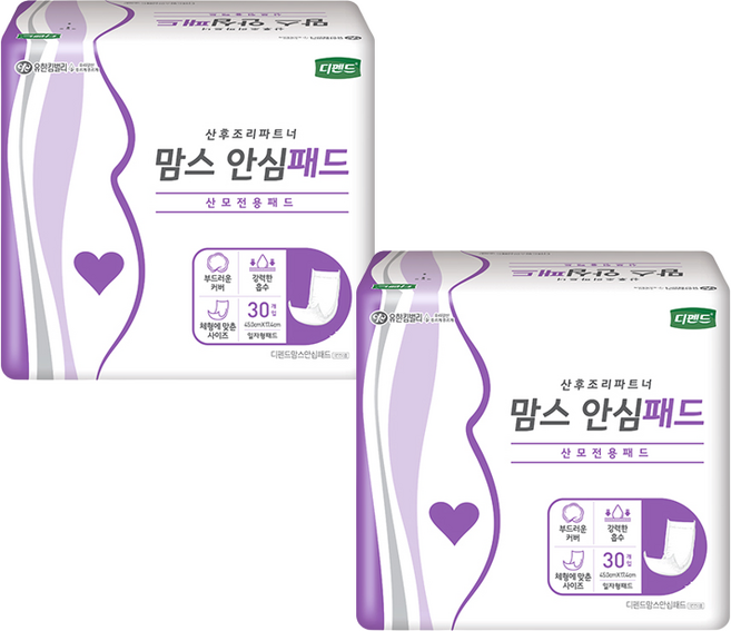 디펜드 여성용 맘스 안심패드 일자형, 45 x 17.4 cm, 30개입, 2개