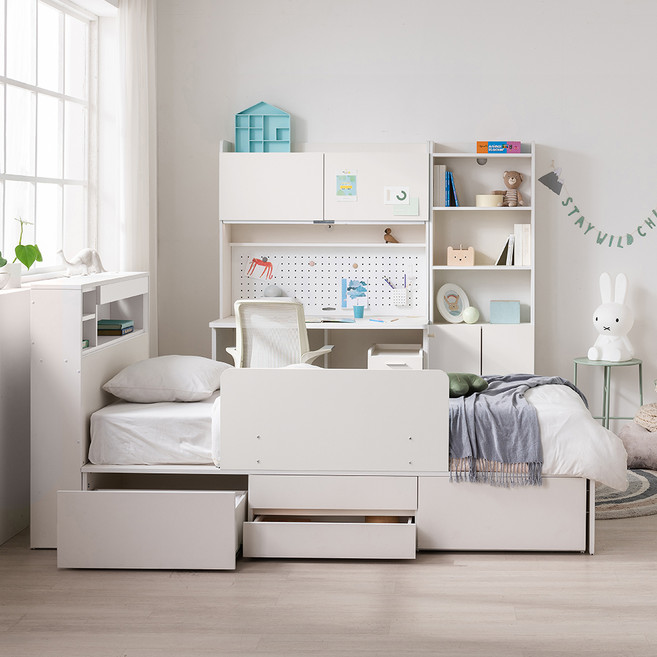 꿈꾸는요셉 미우 조명 수납 침대 프레임 + 가드 세트 방문설치, 아이보리