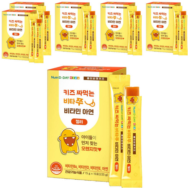 뉴트리디데이 키즈 짜먹는 비타쭈 비타민 아연 젤리 15p, 225g, 6개