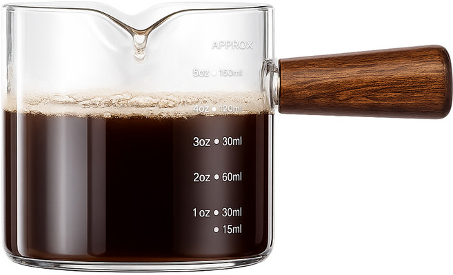 발룬피니 내열유리 우드 핸들 벨크리머 계량 샷잔 200ml, 혼합색상, 1개